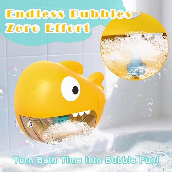 Shark Bath Toys for Kids Ages 1-3, Automatic Bubble Maker Bathtub Toy with Music, Baby Water Toys for Toddlers 2-4, Fun Kids Bath Toys with 4 Suction Cups, Gift for Boys & Girls
