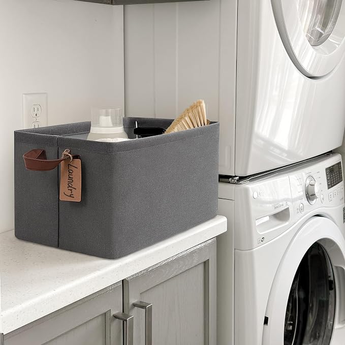 CHICVITA 4-Pack Large Fabric Storage Bins for Shelves, Metal Frame, Grey | 16 ¾" L x 11" W x 9¾" H, Collapsible Design, Clothes, Towels, Toys & Books Storage, Living Room & Bedroom Organization