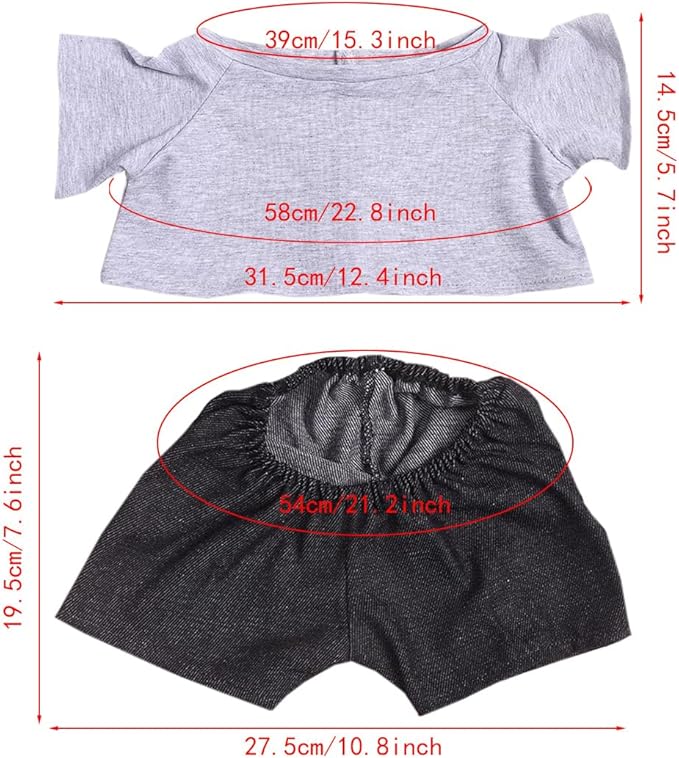 14"-18" Stuffed Animal Clothes T-Shirt Jeans Make Your Own Stuffed Animals Dress Up Accessories (Dark Blue+Black)