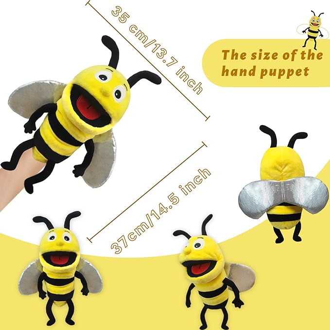 Hand Puppet Realistic Plush Puppet 13",Insect Animal Puppets for Kids Insect Stuffed Animal Hand Puppet with Moveable Mouth,Soft Stuffed Bee Puppet Story Toy Puppets Role Play Show Game