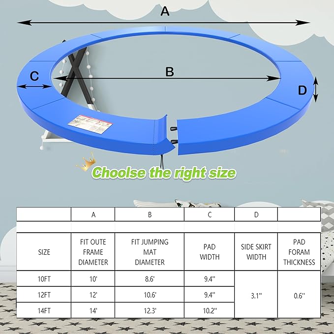 Trampoline Pad, 10FT 12FT 14FT Trampoline Replacement Safety Pad, Universal Trampoline Pads, Spring Cover, Waterproof, Tear Resistant, Round Arch Trampoline Parts for Kids