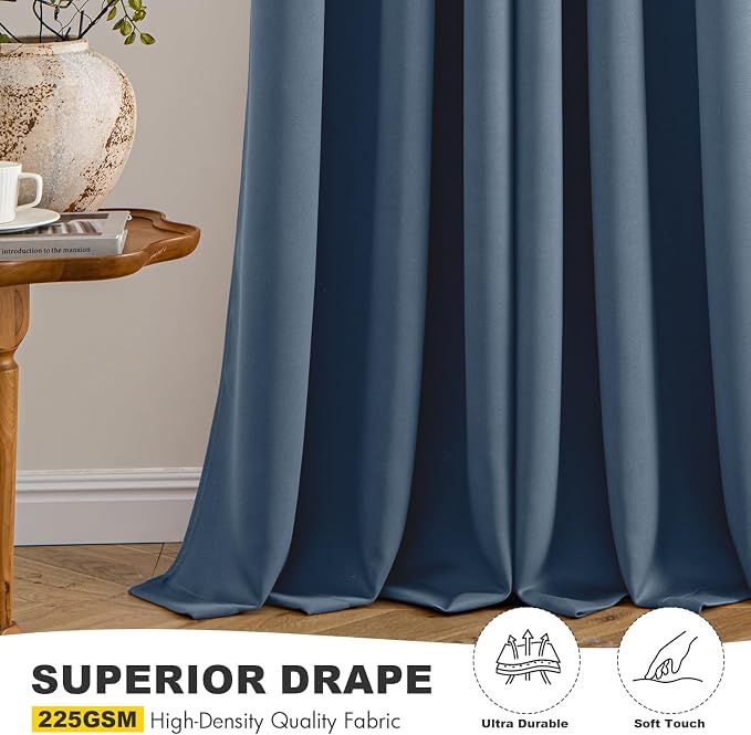 MIULEE Blackout Curtains for Bedroom 2 Panels 34 x 54 Inch Long Stone Blue | Thermal Insulated, Living Room Darkening Grommet Drapes, Noise Reducing, Light Blocking Window Treatments