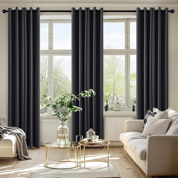 MIULEE Blackout Curtains for Bedroom 2 Panels 40 x 72 Inch Long Dark Grey | Thermal Insulated, Living Room Darkening Grommet Drapes, Noise Reducing, Light Blocking Window Treatments