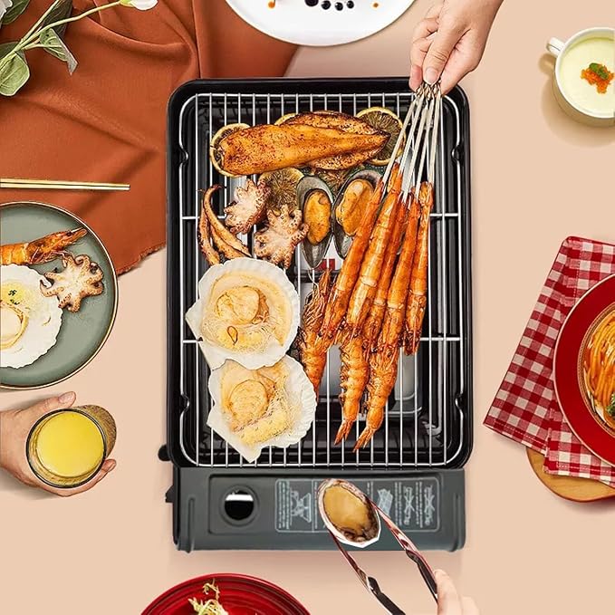 Portable Butane Stove - Compact Gas Grill Stove with Detachable Grate + Durable Carry Case | Dual Fuel Tabletop BBQ for Camping, Korean BBQ, Tailgating | Fast Stainless Steel Outdoor Cooker