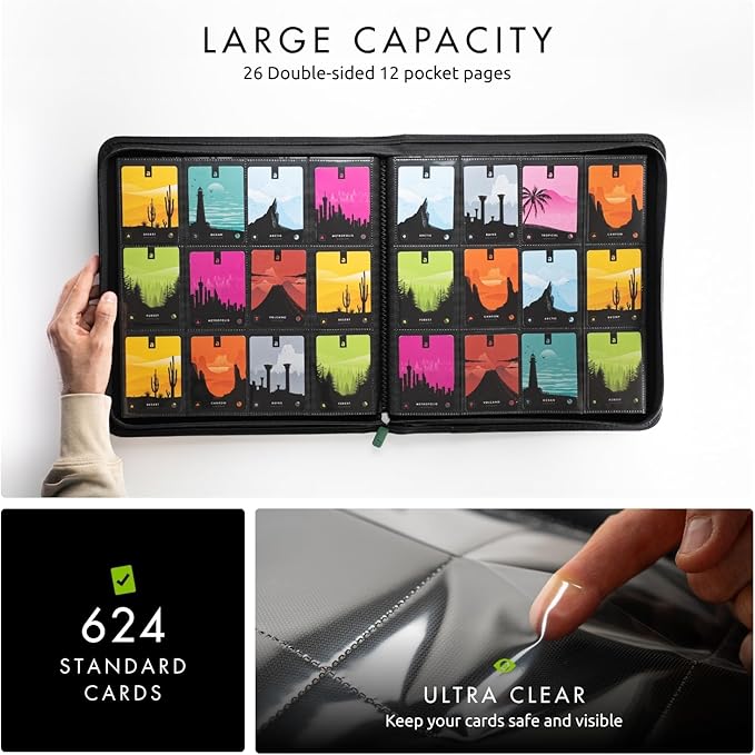 Vault X 12 XL Pocket Zip Binder, 624 Cards, Exo-Tec Material, 26 Side-Loading Pages (Green)