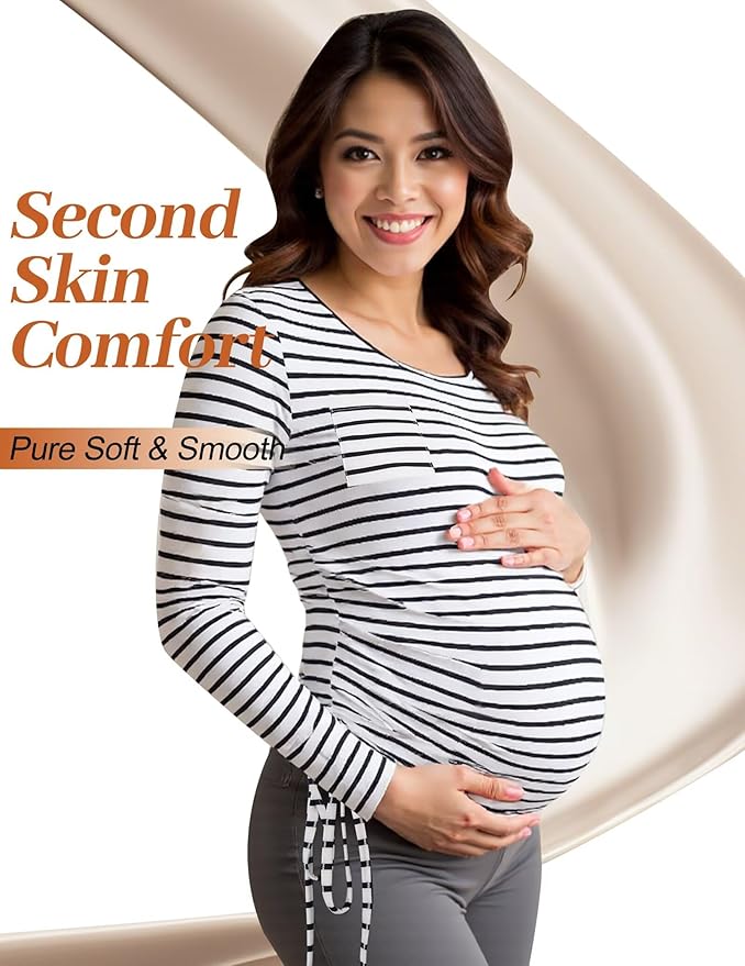 Fotociti Maternity Shirts Long Sleeve, Pregnancy Side Ruched Tops,Women’s Clothes for Mama Work Casual Yoga Wearing