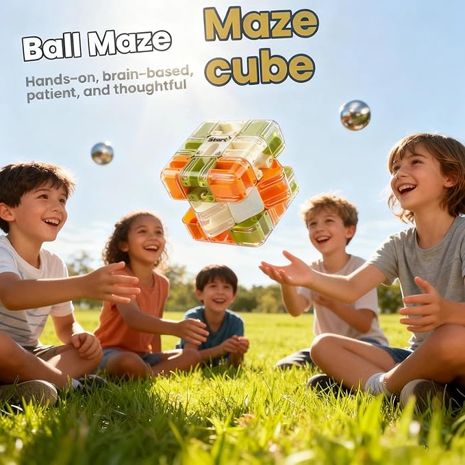 3D Maze 3x3 Speed Cube, 3x3 Maze Ball Labyrinth Game, Unlock The Path from Start to Finish, Challenging Fidget Toy & Concentration Game for Kids & Adults (A)