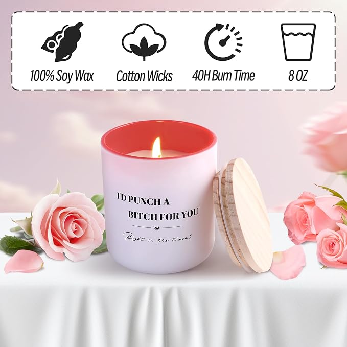 HAVITI Galentines Valentines Day Gifts for Women, Rose Scented Candles 8oz, Jar Candles 40H Soy Wax Candle Birthday Gifts Her Mom Mothers Day Best Friend Bridal Shower Friendship Gift