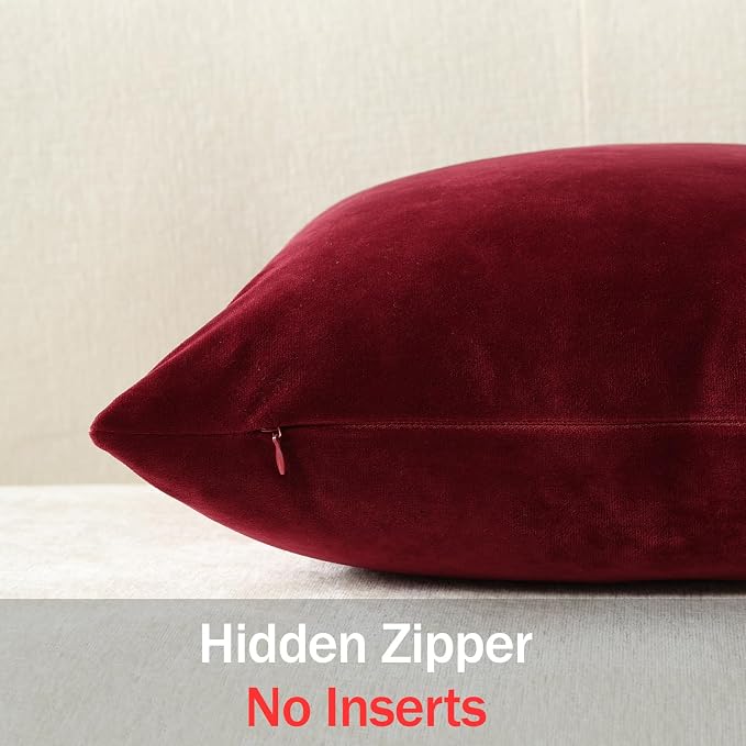 Euro Sham Covers 24x24 Wine Red: Pack of 2 Cozy Soft Velvet Square Modern Luxury Decorative Throw Pillow Cases for Christmas Sofa Couch Living Room Bed Home Decor