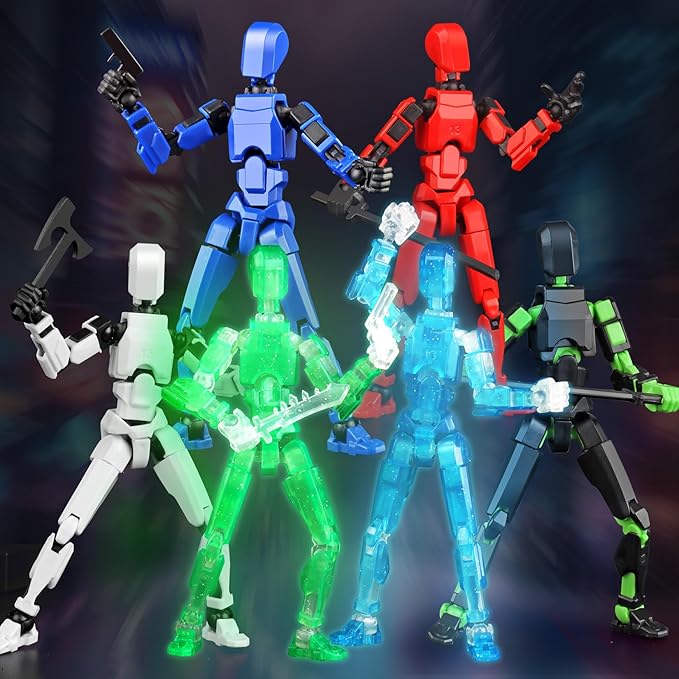 Luminous 13 Action Figure Set, 6PCS Robot Action Figure Titan 13 3D Printed Toys Articulated, for Modeling Enthusiasts Etc Birthday Gifts for Kids 3-8 Years Old, Grow in Dark （Assembly Required）