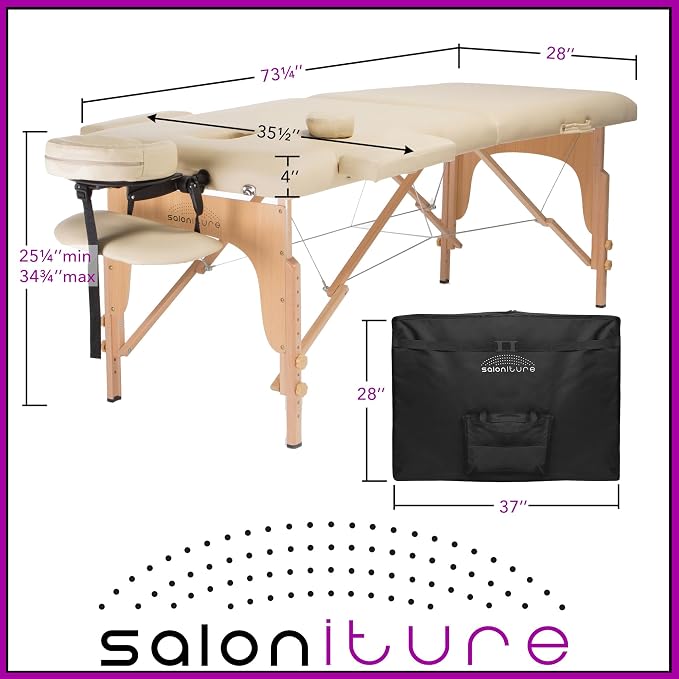 Saloniture Professional Portable Folding Massage Table with Carrying Case - Cream