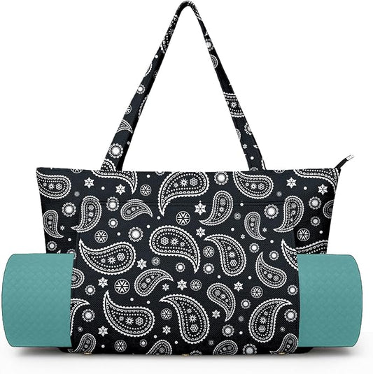 Yoga Bag for Women, Large Canvas Yoga Mat Tote Bag with Yoga Mat Carrier - Large Mat Pocket Fitness Tote for Pilates, Gym, Travel, Office & Beach
