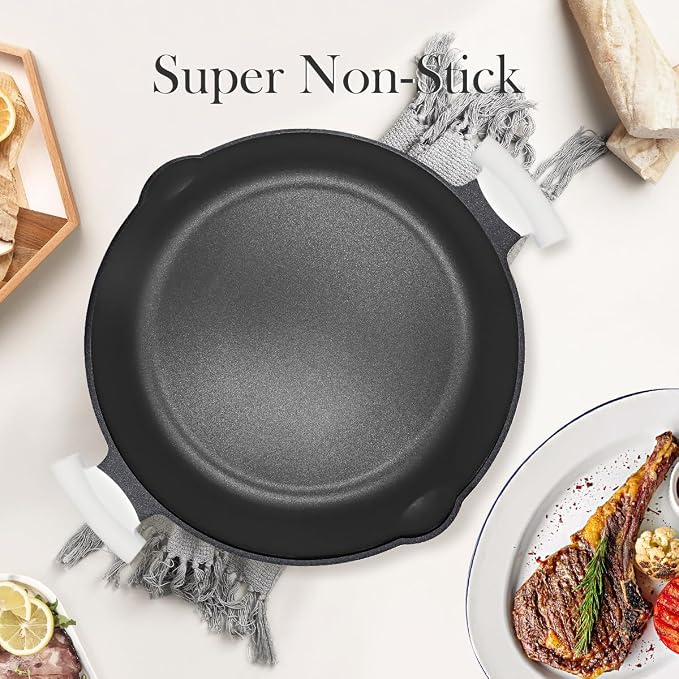 Large Frying Pan Skillet Nonstick with Lid, 14 Inch Deep Saute Pan, Big Induction Pan for Cooking, 2-1 Non Stick Cookware with Helper Handle, Family Size, Suitable for All Stoves, White