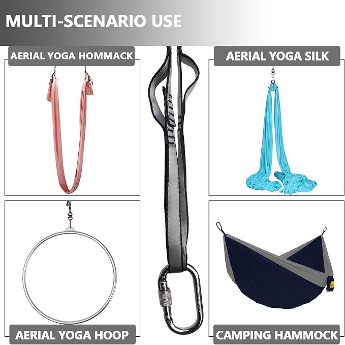PRIOR FITNESS Yoga Straps Aerial Hammock Accessory Set, 2pcs Carabiner + 2pcs Daisy Chain r, Aerial Silk Hardware with Carabiner Daisy Chain for Yoga Swing Pilates