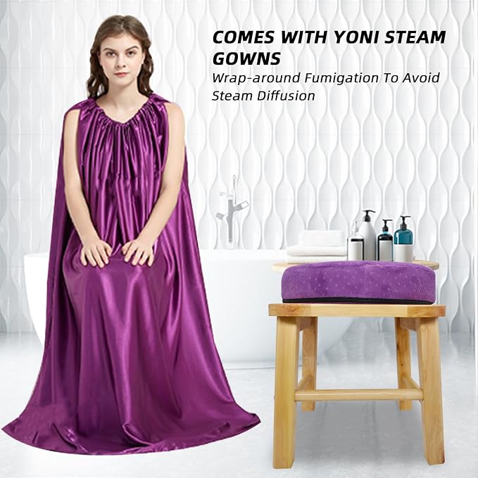 Yoni Seat Kit, Wooden Vaginial Steaming Stool Chair Set with Gown for Feminine Vaginal Postpartum Care,Irregular Period Treatment,Menopause Relief,Uterus Cleanser Detox for Women