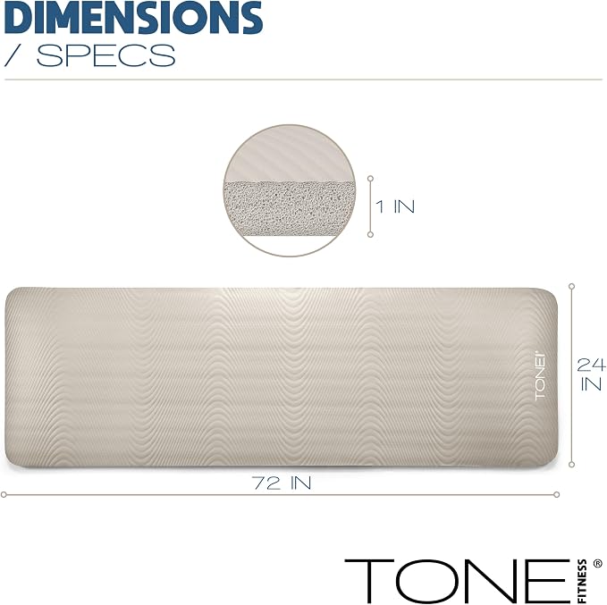 Tone Fitness 1-Inch Thick Yoga Mat | High-Density, Non-slip Exercise Mat with Carrying Strap for Yoga, Pilates, & Home Gym Workouts | Multiple Options