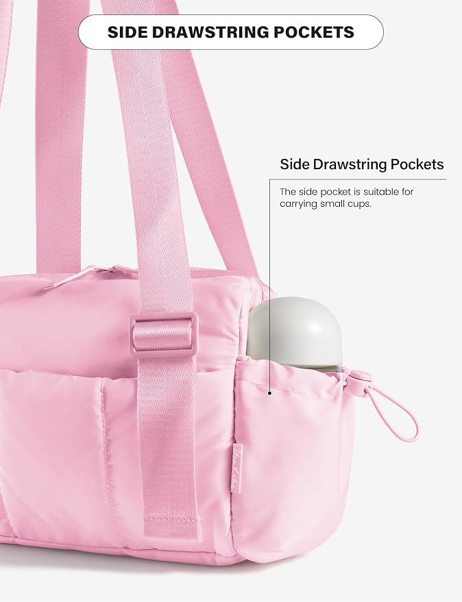 Uselike Small Gym Bag for Women, 7L Mini Duffle Bag for Travel, Lightweight Quilted Puffer Bag for Daily, Cute Shoulder Bag for Dance with Wet Pocket (Pink)