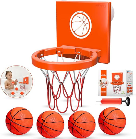 MARPPY Bath Toys - Bathtub Basketball Hoop for Kids, Toddlers - Suction Cup Basketball Hoop and 4 Soft and No Hole Balls - Baby & Toddler Mini Basketball Hoop - Boys & Girls