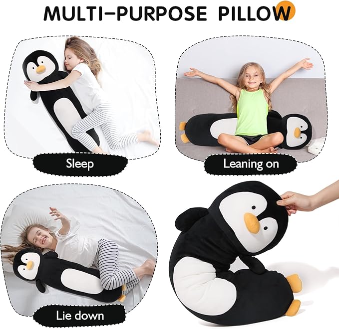 36” Long Penguins Plush Body Pillow, Cute Giant Black Penguin Stuffed Animals, Big Penguins Squishy Soft Plushies Toy, Gifts for Kids Girls and Boys, Birthdays Easter