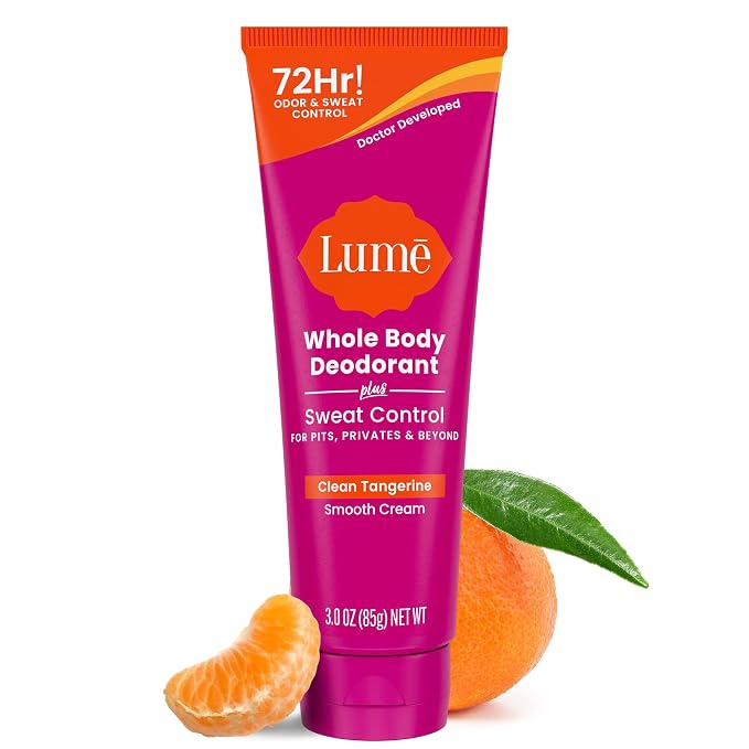 Lume Whole Body Deodorant Plus Sweat Control - Smooth Cream Tube - 72 Hour Odor And Sweat Control - Baking Soda Free, Skin Loving - 3.0 ounce (Clean Tangerine)