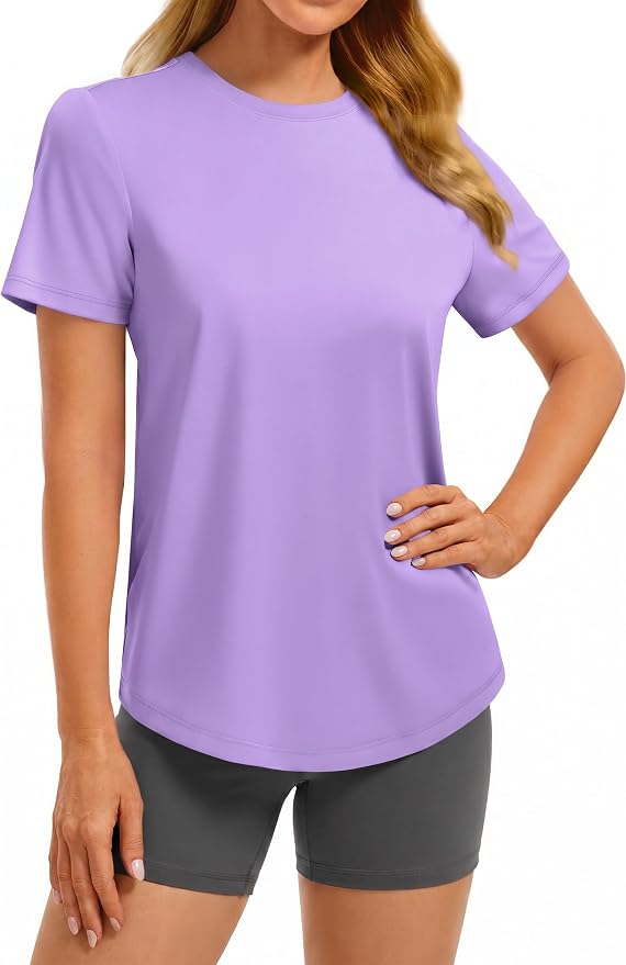 PINSPARK Soft Workout Tops for Women UPF 50+ Sun Protection Shirt Quick Dry Athletic Running Hiking Travel Basic Tee Shirts