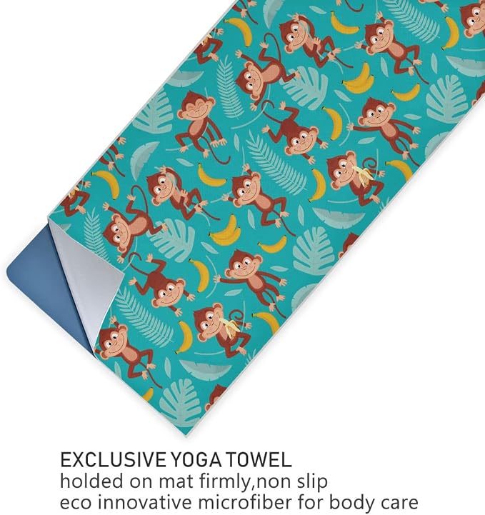 Monkey Banana Yoga Mat Towel Non Slip Soft Sweat Absorbent Hot Yoga Mat Towel, for Hot Yoga, Pilates and Workout-73 x 27 Inch