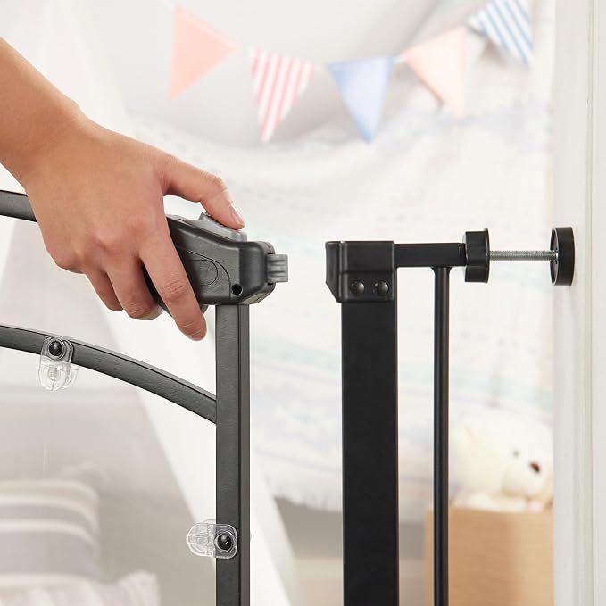 Regalo Safety 29.5–37” Clear Walk Through Baby Gate for Doorways & Bottom of Stairs, Pressure Mounted Baby Gate with Door for Toddlers & Pets, Tested & Trusted, American Designed, Family Owned