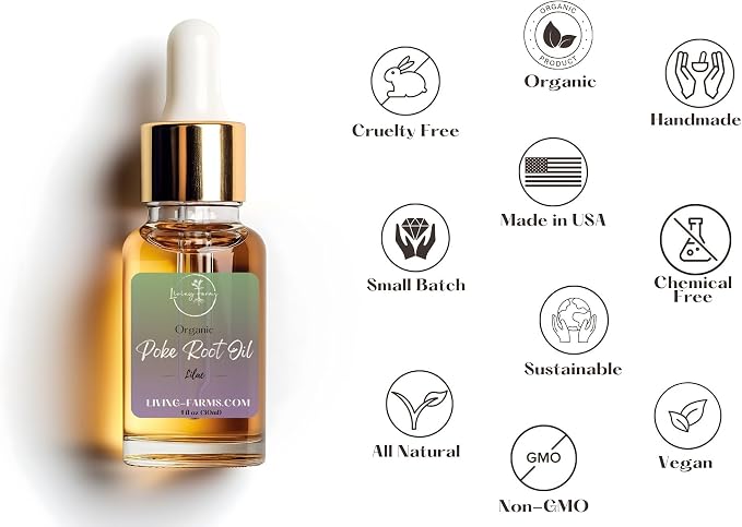 Organic Poke Root Castor Oil | Vegan Lymphatic Support | Cysts, Boils, Fibroids, Swollen Lymph Nodes, Breast & Joint | Natural Deep Tissue Massage | Made in The USA (1oz, Lilac)