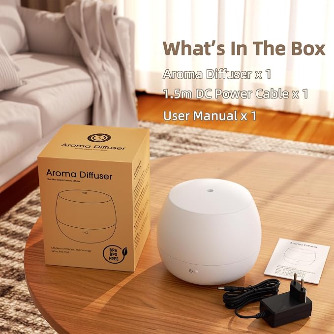Essential Oil Diffuser,Cool Mist Humidifier with 2 Modes, Auto-Off Function | Small Ultrasonic Aromatherapy Diffuser, Fragrance Aroma Diffuser for Bedroom, Home Essentials, Scent Diffuser 100ml, White