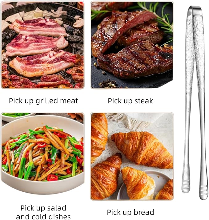 2 Pcs (11 In & 9.45 In) Bbq Tongs – Korean Barbecue & Grill Tools,Kitchen Tongs, Stainless Steel Heavy Duty For Cooking, Meat, Bread & Ice, Clip Head Hollow Design