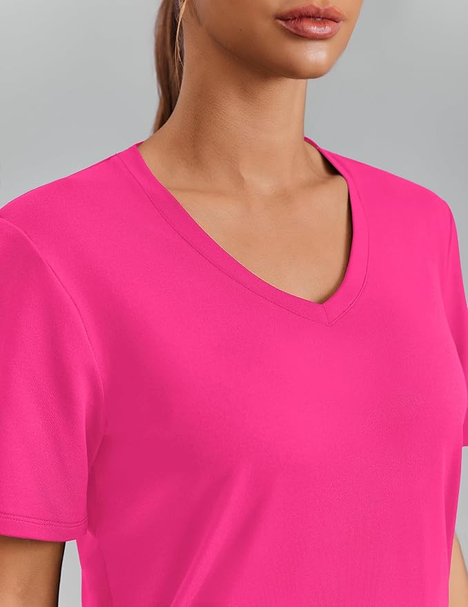 PINSPARK Soft Workout Tops for Women Short Sleeve V Neck Moisture Wicking UPF 50+ Sun Protection Quick Dry Gym Shirts