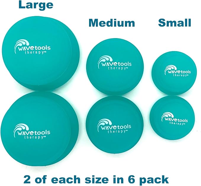 Wavetools Therapy Glide Silicone Sport Cupping Set of Mushroom Cups in case with Balm Ideal for Massage, myofascial Release, Circulation and Scars. (Translucent Teal Finish, 6 Pack in case)