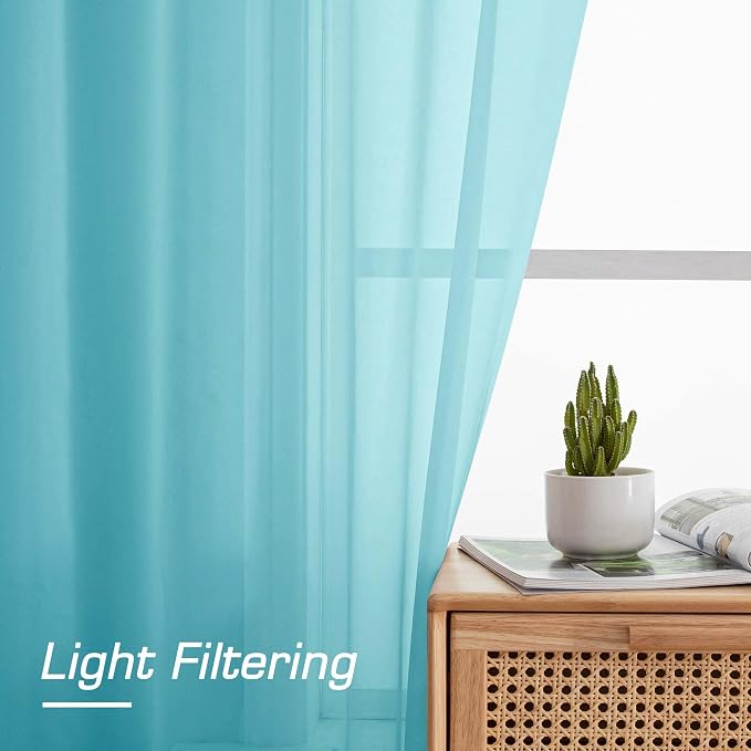 OWENIE Aqua Sheer Curtains 84 Inches Long for 2 Panels Set, Solid Light Filtering Voile Sheer Curtains for Living Room Bedroom, Modern Rod Pocket Aqua Curtain, 2 Pcs Total 84 Width 84 Long