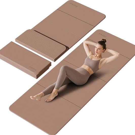 PAIDU Foldable Yoga Mat - 10mm Extra Thick, 75"26" Non-Slip Exercise Fitness Mat | SGS Eco-Certified, Portable for Yoga/Pilates/Studio/Home Workout