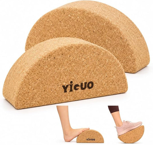 YIGUO Cork Yoga Blocks, Half Moon Calf Stretcher for Plantar Fasciitis Relief, Yoga Block for Balance & Mobility, Calf Raise Block