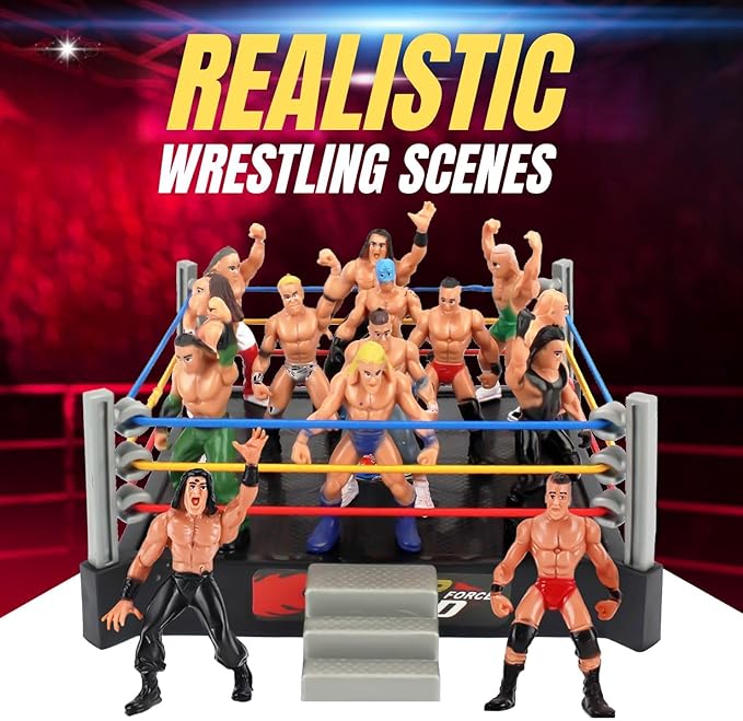 Liberty Imports Ultimate 32-Piece Wrestling Miniature Toys for Kids Pretend Play, Wrestler Figures with 2 Rings & Realistic Accessories for Boys and Girls, Great for Cake Toppers, Parties