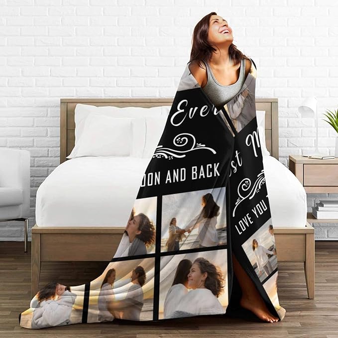 Gifts for Mom Custom Blanket with 9 Photo & Text, Personalized Birthday Blanket with Picture for Mother, HD Printing Customized Flannel Throw Blanket Gifts for Best Mom Ever