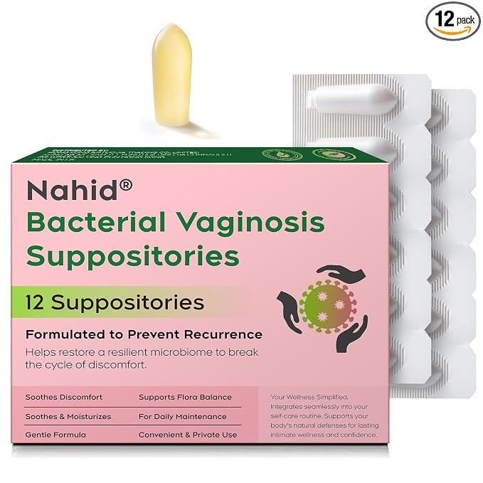 Nahid Bacterial Vaginosis Symptom Suppositories | Targeting Discharge, Odor, Itching, and Irritation | Supports Vaginal Microbiota Balance | 12 Inserts