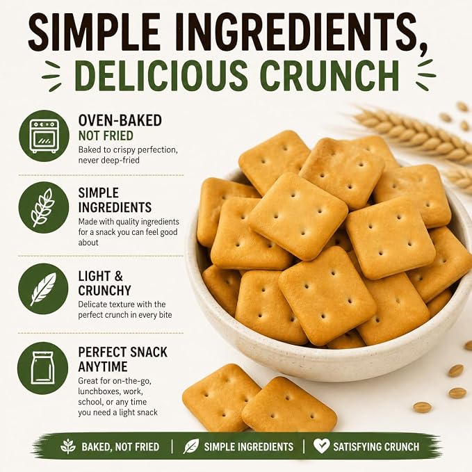 Crunchy Baked Snack Crackers, Light & Crispy Korean-Style Snack, 3 oz Bags (Pack of 3), Perfect for Soup, Salad & On-the-Go Snacking