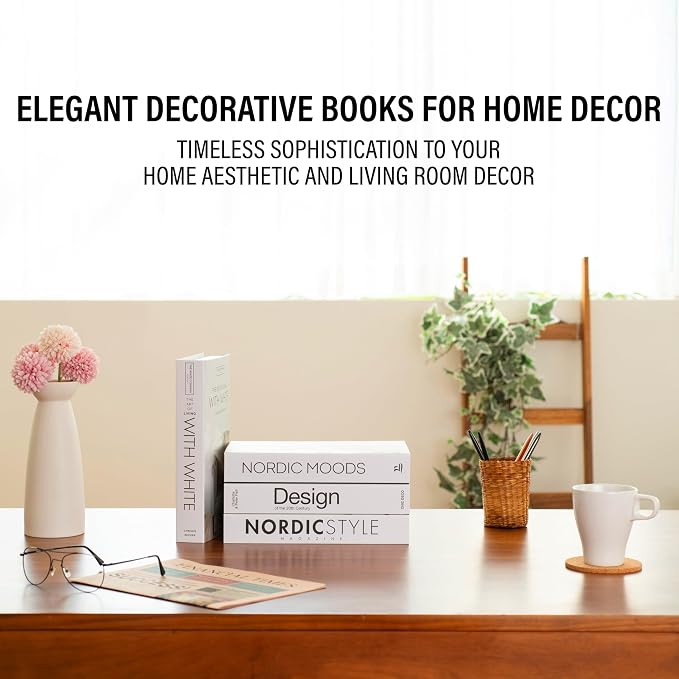4 Pcs Decorative Books | Faux Black Coffee Table & Shelf Decor | Bold Modern Look for Living Room, Office and Entryway - Not Real, Tool-Free 2-Min Setup