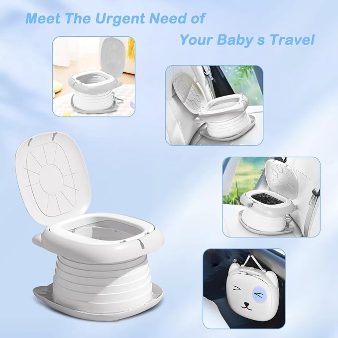 Travel Potty for Toddlers, Portable Potty Chair with 1 Roll Premium Waste Bags - Kids Toilet for Car, Camping, Indoor Outdoor - Easy Clean Training Seat (White-Gray) by Yszawmx