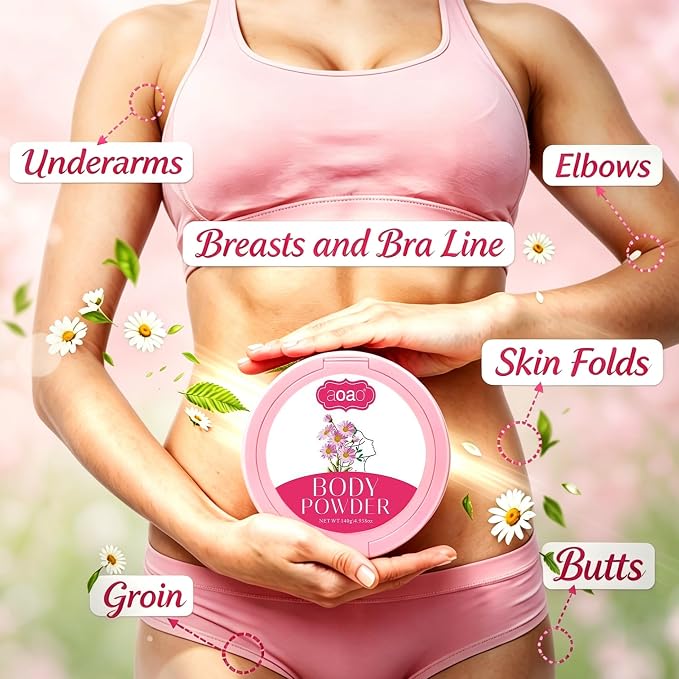 Body Powder for Women, Talc-Free Sweat Powder, Zinc Oxide Protect, Aloe Soothing Comfort, Feminine Essential Dusting Powder with Puff, After Bath Absorption & Anti-Chafe for Neck & Delicate Skin, 5oz