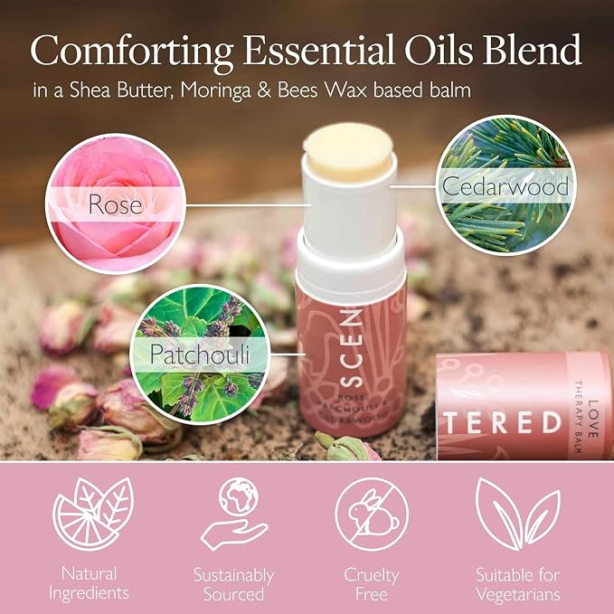 Scentered Aromatherapy Balm Stick - Love - Rose Essential Oils Rub On for Emotional Regulation & Balance with Ylang Ylang & Cedarwood - Gifts for Valentines Day for Her