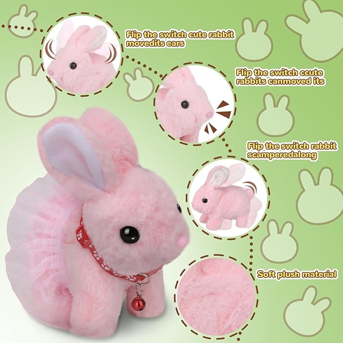 Walking Bunny Toys for Kids, Bunny Stuffed Animal Interactive Electronic Toys, Swinging Ears, Twitching Mouth and Nose, Easter Christmas and Birthday Gift, Suitable for Toddlers 3, 4, 5, 6, 7Years Old