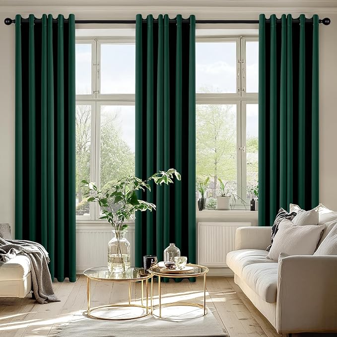MIULEE Blackout Curtains for Bedroom 2 Panel 40 x 84 Inch Long Hunter Green | Thermal Insulated, Living Room Darkening Grommet Drapes, Noise Reducing, Light Blocking Window Treatments