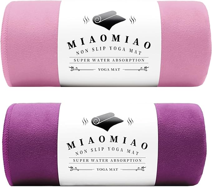 MIAOMIAO 2 Pack Non-Slip Hot Yoga Towel Set,Super Absorbent Microfiber in, 24.5" x 72" - Anti-Slip, Injury Free Design for Pilates, Yoga Mats, Exercise, and Fitness Gear Light Pink/Bright Purple