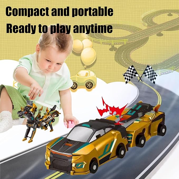 Transforming Dinosaur Toys, 2 in 1 Magnetic Cars Collision Transform into Dino Toys, for Boys Girls Toy Age 2-12, Christmas Birthday Gift(Golden Dragon)
