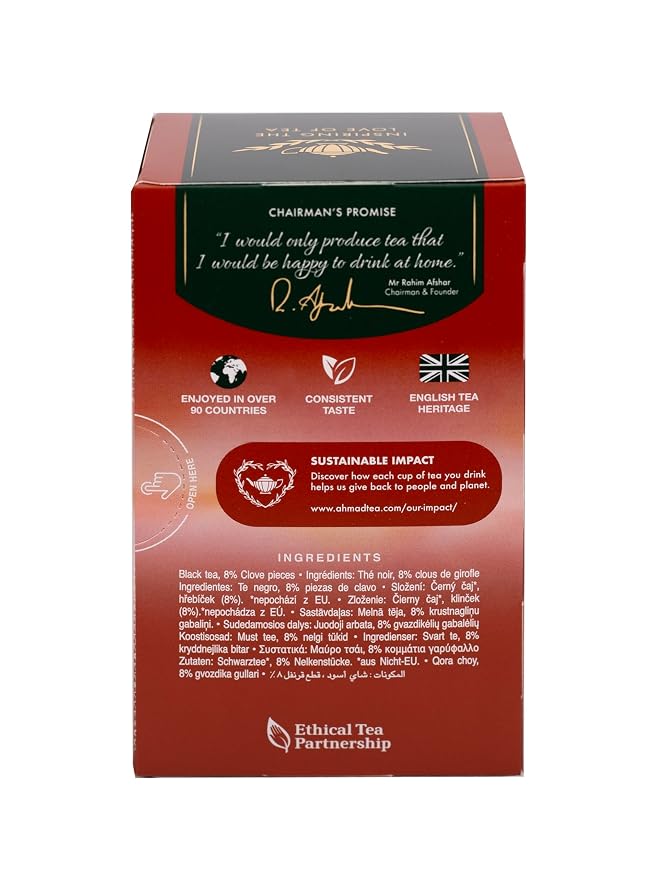 Ahmad Tea Black Tea, Clove Teabags, 20 ct (Pack of 1) - Caffeinated & Sugar-Free