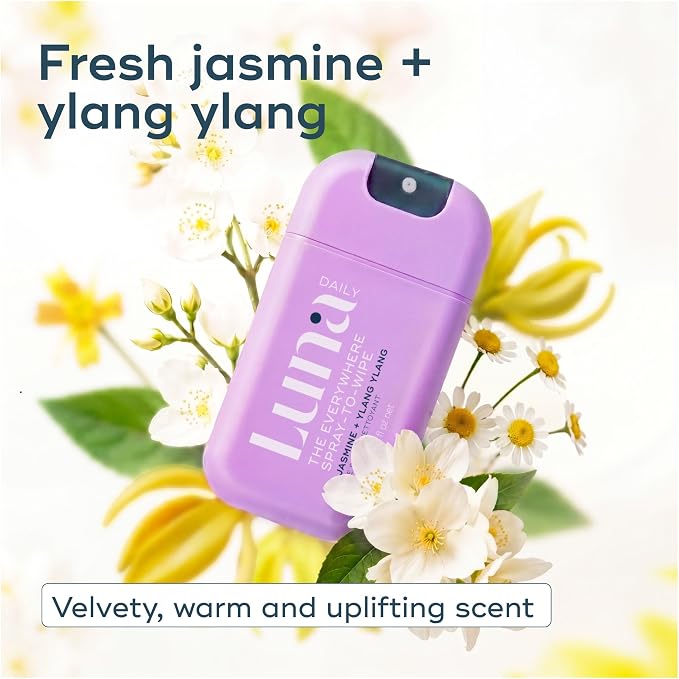 Luna Daily Mini Body Cleansing Spray | Instant Cleansing & Hydration for Feminine & Body Care | pH-Balanced & Moisturizing | Fresh Jasmine & Ylang Ylang Scent | Odor Control & Pregnancy-Safe, 30ml