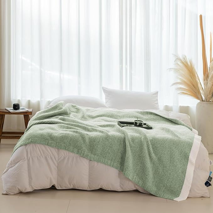 MH MYLUNE HOME Ultra Soft Ribbed Throw Blanket Plush, Green, 60"x80" | Reversible Fleece Throw Blanket, Comfy Fluffy Fuzzy Plush Blanket Throws for Couch Sofa Bed, Cozy Blankets for Women Gift